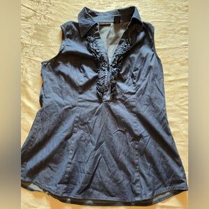 Women’s New York & Company Denim Ruffle Sleeveless Top